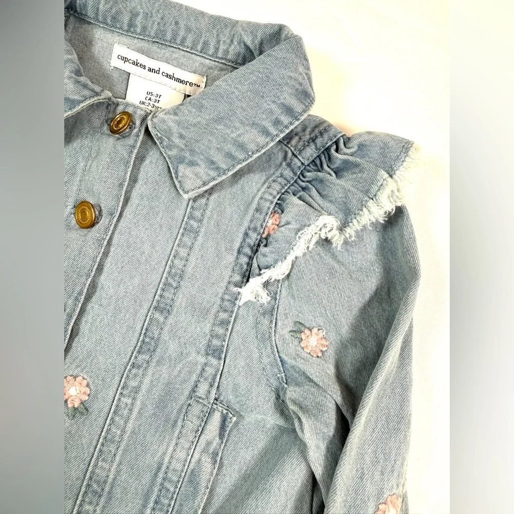 CUPCAKES AND CASHMERE Toddler Girls'‎ Denim Ruffle Raw Hem Floral Jacket Size 3T